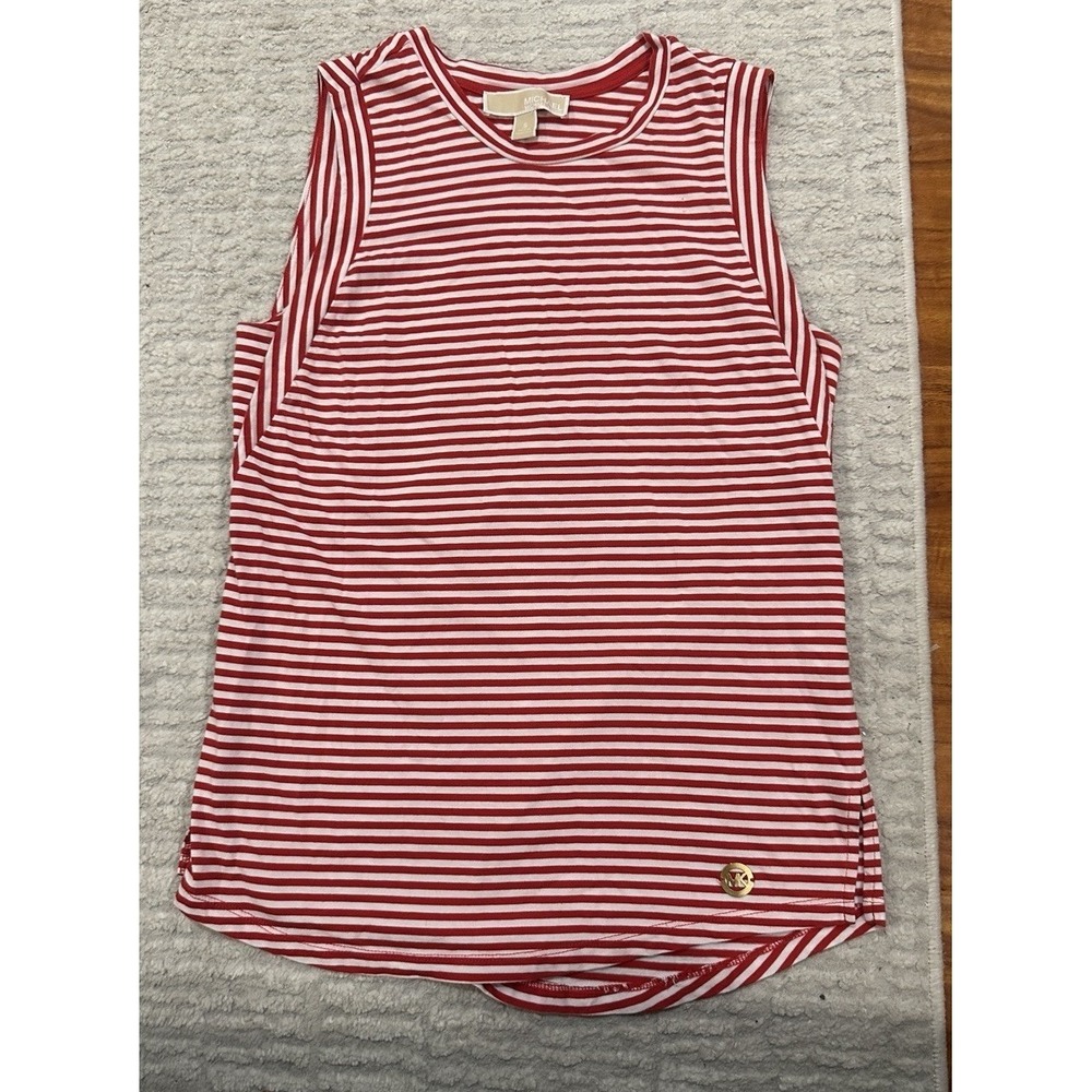 Michael Kors Striped Red White Sleeveless Crew Neck Cotton Tank‎ Women's Top S